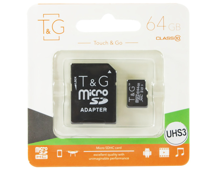 Карта памяти microSDHC 64Gb T&G (UHS-1) (Class 10) + Adapter SD