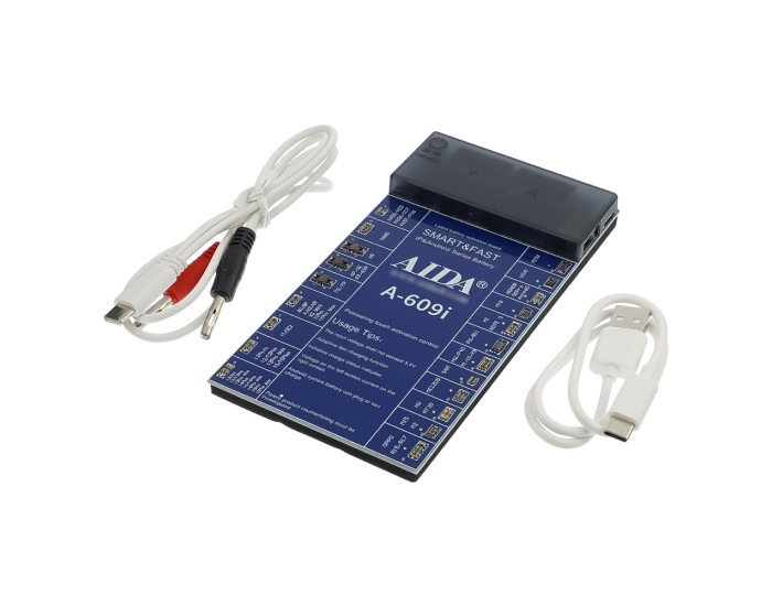 Активатор акумуляторів AIDA A-609i з цифр.инд.(6G -15 Pro Max, HUA, OPPO, VIVO, MI, SAM, ZTE; Кабелі Type-C/ USB A/ штеккери БП)