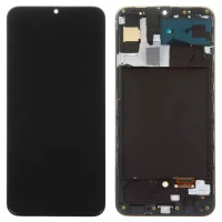 Дисплей с сенсорным экраном (модуль) Samsung A307 A30s 2019, черный с рамкой, с узким ободком, OLED