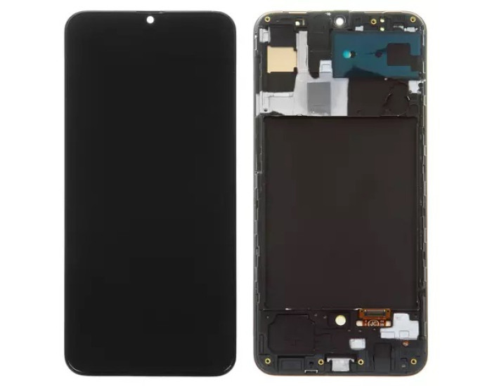Дисплей з сенсорним екраном (модуль) Samsung A307 A30s 2019, чорний з рамкою, з вузьким обідком, OLED