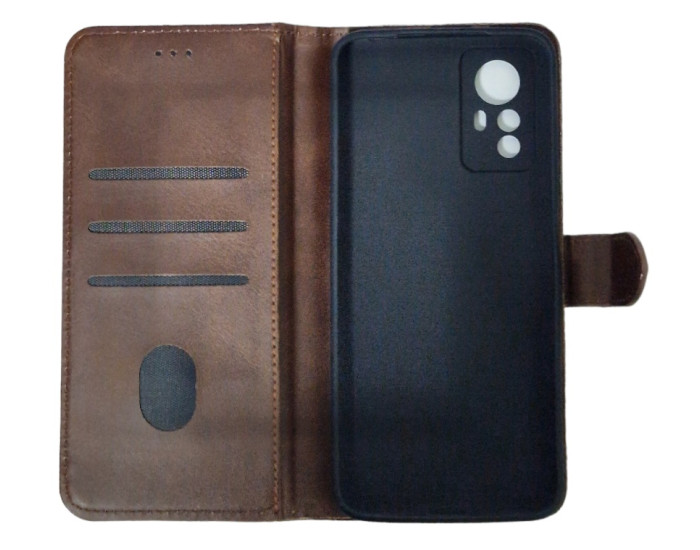 Чохол-книга Leather Folio Xiaomi Redmi Note 12S, Коричневий (магнітна застібка)
