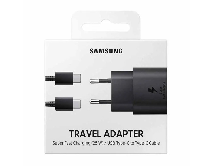 Мережеве зарядний пристрій Samsung 25W з кабелем Type-C to Type-C (EP-TA800XBE) (EU) чорний (100% оригінал)