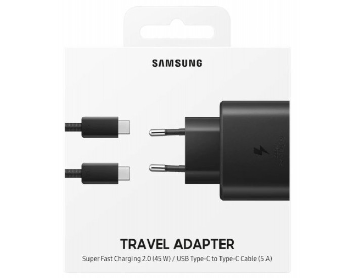 Мережеве зарядний пристрій Samsung 45W Travel Adapter з кабелем Type-C to Type-C (EP-TA845XBE) (EU) чорний (100% оригінал)