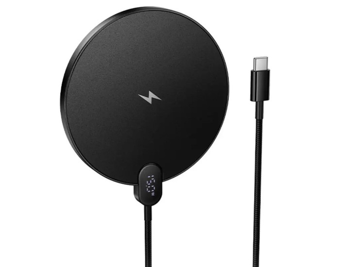 Бездротове зарядка Hoco CW62 Peak with digital display and cable 15W, Black