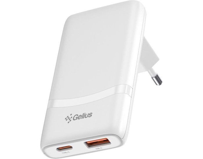 Мережеве зарядний пристрій Wall charger Gelius VoltX GaN 65W (GP-HC067) (1USB + 1Type-C) White