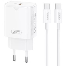 Мережеве зарядний пристрій XO L131 USB-C (PD30W) Fast Charging з кабелем Type-C, White