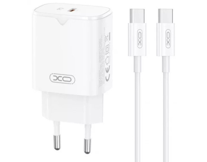 Мережеве зарядний пристрій XO L131 USB-C (PD30W) Fast Charging з кабелем Type-C, White