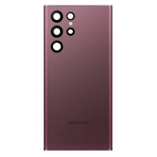 Задняя панель корпуса для Samsung S908B Galaxy S22 Ultra 5G, со стеклом камеры, Burgundy Red, оригинал