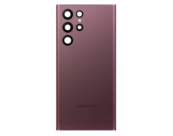 Задняя панель корпуса для Samsung S908B Galaxy S22 Ultra 5G, со стеклом камеры, Burgundy Red, оригинал