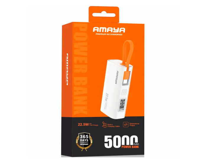 Портативна батарея (Power Bank) Amaya FD39 22.5W with display and cable 5000 mAh, Білий