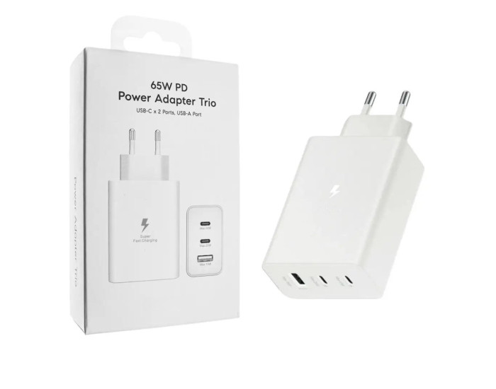 Мережеве зарядний пристрій Samsung 65W PD (2 USB-C+USB-A) (No Logo) Білий