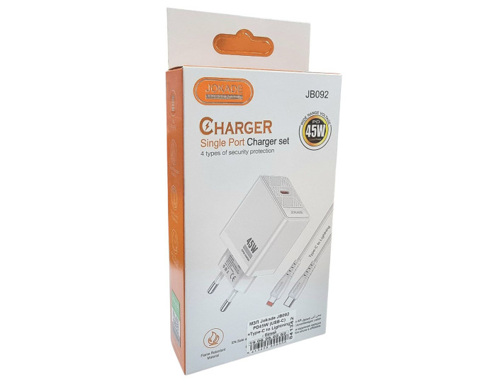 Сетевое зарядное устройство Jokade JB092 QIAOSEN 45W (USB-C) с кабелом (Type-C-Lightning) белый