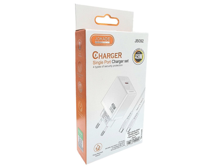 Сетевое зарядное устройство Jokade JB092 QIAOSEN 45W (USB-C) с кабелем (Type-C-Type-C) белый