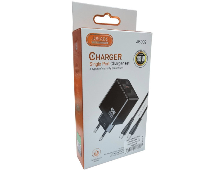 Сетевое зарядное устройство Jokade JB092 QIAOSEN 45W (USB-C) с кабелем (Type-C-Type-C) черный