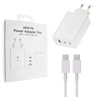 Сетевое зарядное устройство Samsung 65W PD (2 USB-C+USB-A) с кабелем Type-C to Type-C (No Logo) Белый