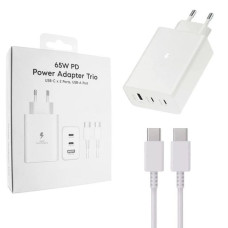 Сетевое зарядное устройство Samsung 65W PD (2 USB-C+USB-A) с кабелем Type-C to Type-C (No Logo) Белый