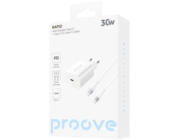 Сетевое зарядное устройство Proove Rapid 30W (Type-C) + cable Type-C (Белый  White)