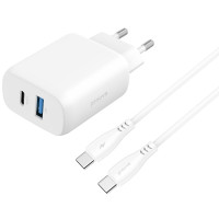 Сетевое зарядное устройство Proove Silicone Power 2 30W (Type-C + USB) + Cable Type-C to Type-C (1m) (Белый  White)