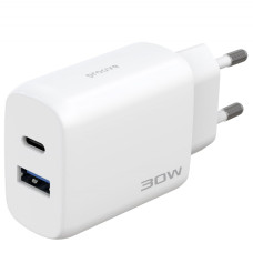 Сетевое зарядное устройство Proove Silicone Power 2 30W (Type-C + USB) + Cable Type-C to Type-C (1m) (Белый  White)