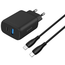 Сетевое зарядное устройство Proove Silicone Power 2 30W (Type-C + USB) + Cable Type-C to Type-C (1m) (Черный  Black)