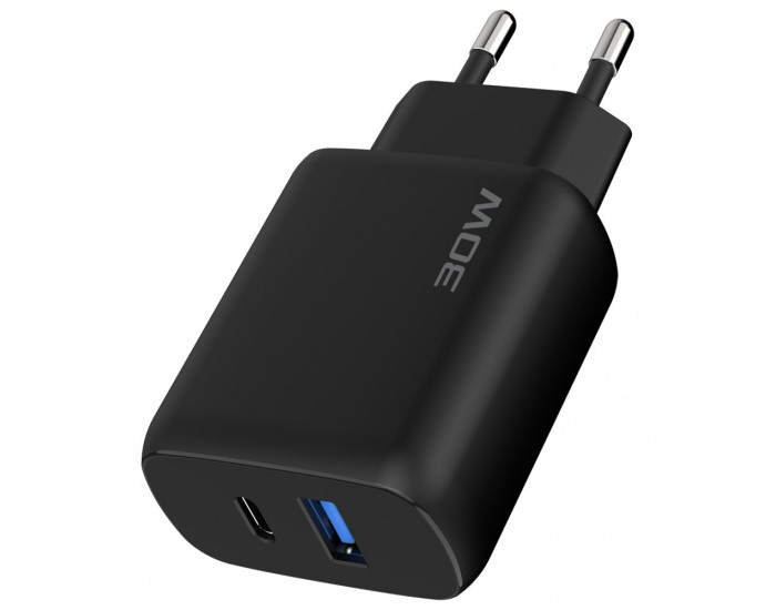 Сетевое зарядное устройство Proove Silicone Power 2 30W (Type-C + USB) + Cable Type-C to Type-C (1m) (Черный  Black)
