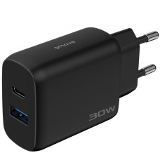 Сетевое зарядное устройство Proove Silicone Power 2 30W (Type-C + USB) + Cable Type-C to Type-C (1m) (Черный  Black)