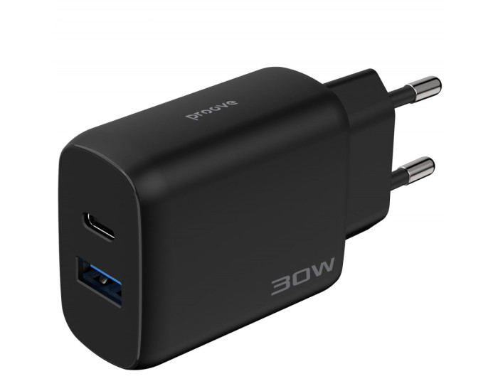 Сетевое зарядное устройство Proove Silicone Power 2 30W (Type-C + USB) + Cable Type-C to Type-C (1m) (Черный  Black)