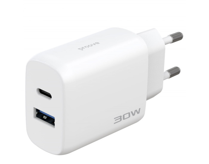 Сетевое зарядное устройство Proove Silicone Power 2 30W (Type-C + USB) + Cable Type-C to Type-C (1m) (Черный  Black)