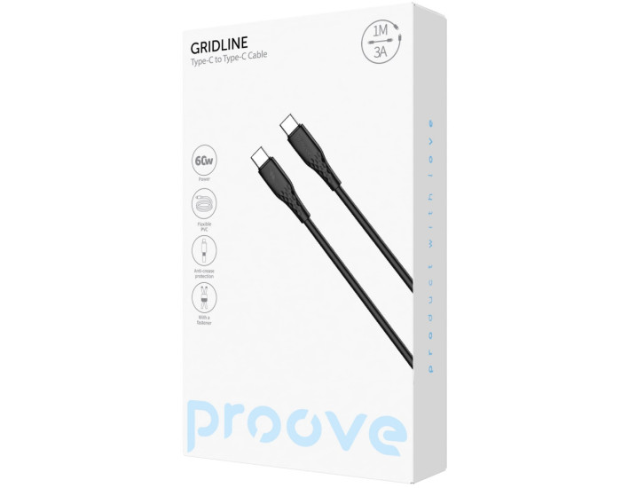 Кабель Proove GridLine Type-C to Type-С (60W/1m) Black