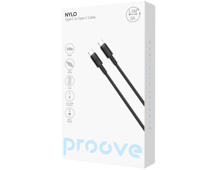 Кабель Proove Nylo Type-C to Type-C (100W/1.5m) Black