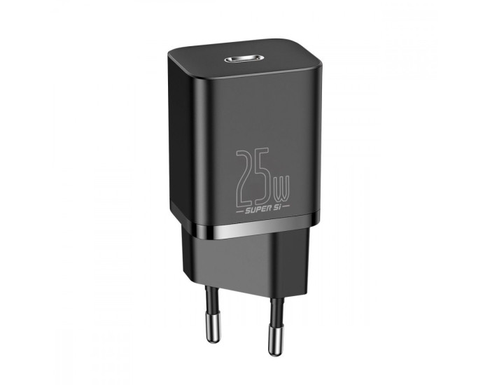 Мережеве зарядний пристрій Baseus Super Silicone Quick Charger 25W з кабелем Type-C to Type-C (3A/ 1m) (TZCCSUP-L01) чорний