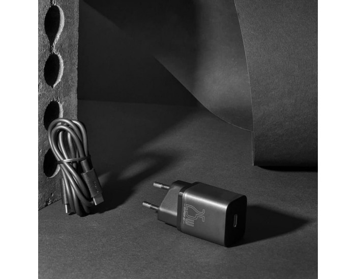 Мережеве зарядний пристрій Baseus Super Silicone Quick Charger 25W з кабелем Type-C to Type-C (3A/ 1m) (TZCCSUP-L01) чорний