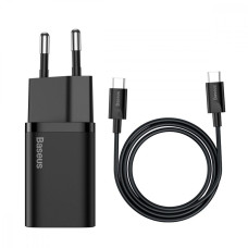 Мережеве зарядний пристрій Baseus Super Silicone Quick Charger 25W з кабелем Type-C to Type-C (3A/ 1m) (TZCCSUP-L01) чорний