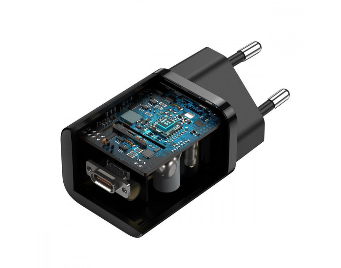 Мережеве зарядний пристрій Baseus Super Silicone Quick Charger 25W з кабелем Type-C to Type-C (3A/ 1m) (TZCCSUP-L01) чорний