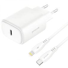 Сетевое зарядное устройство Proove Silicone Power 2 20W (Type-C) + Cable Type-C to Lightning (1m) (Белый  White)