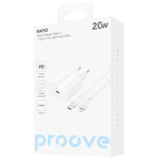 Мережеве зарядний пристрій Proove Rapid 20W (Type-C) + Кабель Type-C to Lightning (Білий  White)