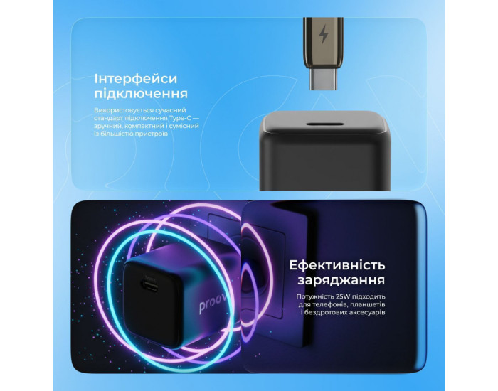 Сетевое зарядное устройство Proove Pocket GaN 25W (Type-C) (Черный  Black)