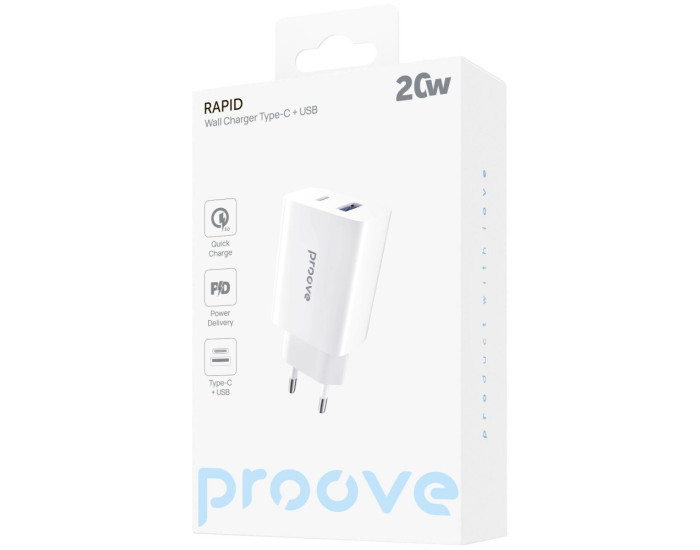 Сетевое зарядное устройство Proove Rapid 20W (Type-C + USB) (Белый  White)