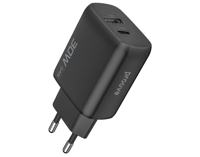 Сетевое зарядное устройство Proove Silicone Power 2 30W (Type-C + USB) (Черный  Black)