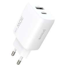 Сетевое зарядное устройство Proove Silicone Power 2 30W (Type-C + USB) (Белый  White)