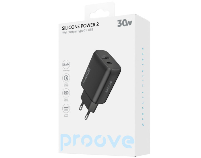 Сетевое зарядное устройство Proove Silicone Power 2 30W (Type-C + USB) (Белый  White)