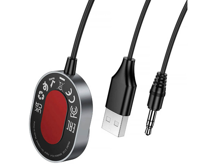 Автомобільний FM-Модулятор Hoco E150 Path AUX BT Receiver + кабель, Metal gray