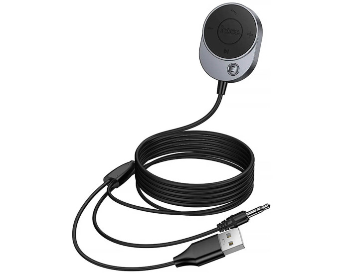 Автомобільний FM-Модулятор Hoco E150 Path AUX BT Receiver + кабель, Metal gray