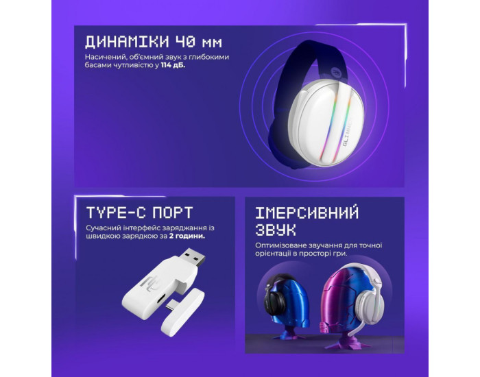 Бездротові накладні навушники Proove Gaming Glimmer (APP) White/Purple
