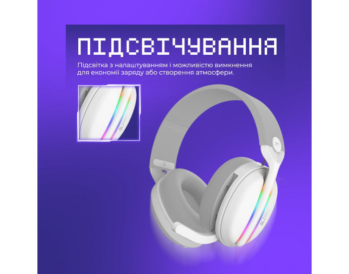 Бездротові накладні навушники Proove Gaming Glimmer (APP) White/Purple