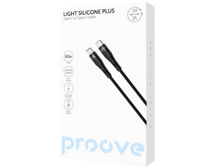 Кабель Proove Light Silicone Plus Type-C to Type-C (60W/1m) Black