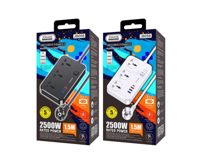 Мережевий фільтр Jokade JB058 (3USB/USB-C/3A/18W/1.5м) Black