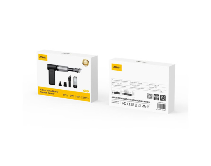 Портативний пилосос Aspor A751 (8000mah/200W/9000PA/7.5V) чорний