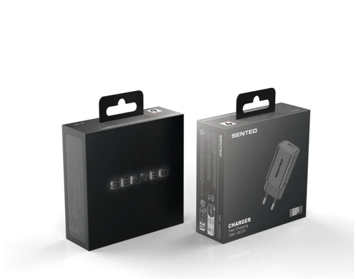 Сетевое зарядное устройство SENTEO S-01 Fast Charging USB-A (18W/QC3.0) (1Port) (Черный  Black)