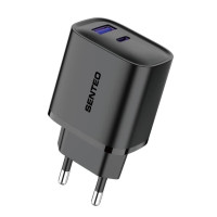 Сетевое зарядное устройство SENTEO T-04 (version2) (USB-A+USB-C) (PD/QC3.0) (18W/25W) (2Port) (Черный  Black)